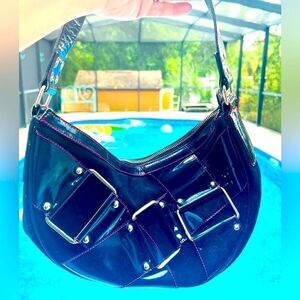 DONINI MADE IN ITALY PATENT LEATHER AND SUEDE VINTAGE Y2K HANDBAG